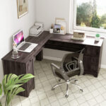 Space-Saving L-Shaped Desk with Drawers, Keyboard Tray, and Cabinet