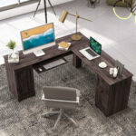 Space-Saving L-Shaped Desk with Drawers, Keyboard Tray, and Cabinet