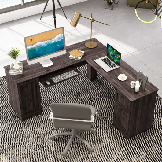 Space-Saving L-Shaped Desk with Drawers, Keyboard Tray, and Cabinet - Image 2