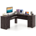 Space-Saving L-Shaped Desk with Drawers, Keyboard Tray, and Cabinet