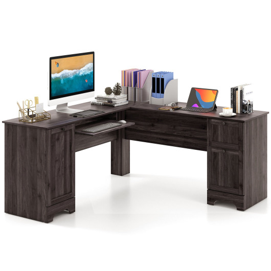 Space-Saving L-Shaped Desk with Drawers, Keyboard Tray, and Cabinet - Image 3