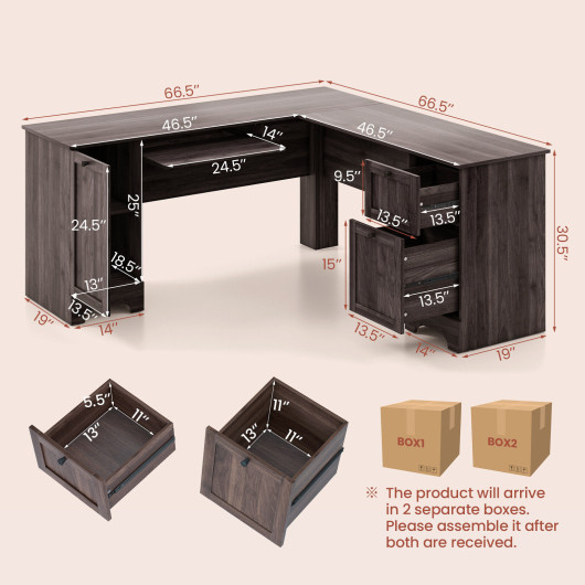 Space-Saving L-Shaped Desk with Drawers, Keyboard Tray, and Cabinet - Image 4