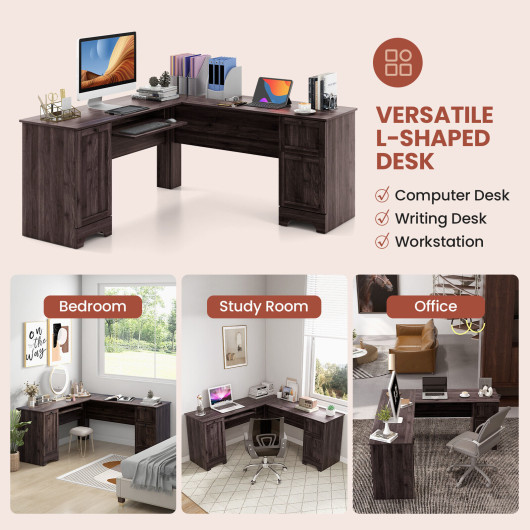 Space-Saving L-Shaped Desk with Drawers, Keyboard Tray, and Cabinet - Image 6
