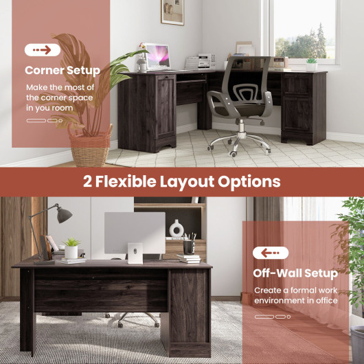 Space-Saving L-Shaped Desk with Drawers, Keyboard Tray, and Cabinet - Image 7