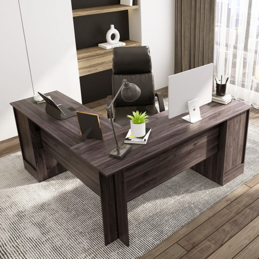 Space-Saving L-Shaped Desk with Drawers, Keyboard Tray, and Cabinet - Image 5