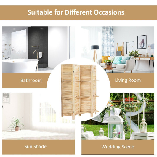 4 Panel Folding Room Divider with 3 Display Shelves