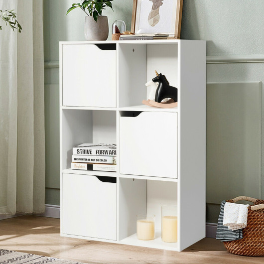 Modern 6-Cube Storage Cabinet with Open and Enclosed Shelves