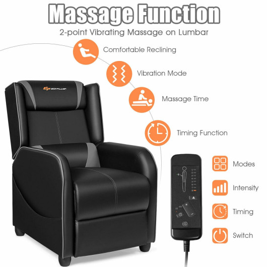 Gray Adjustable Massage Gaming Recliner Chair with Footrest and Storage