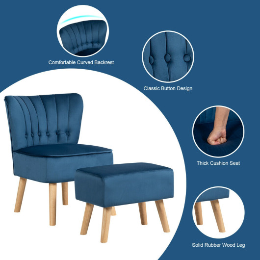 Velvet Upholstered Accent Chair and Ottoman with Wooden Legs (Set of 2) - Image 5