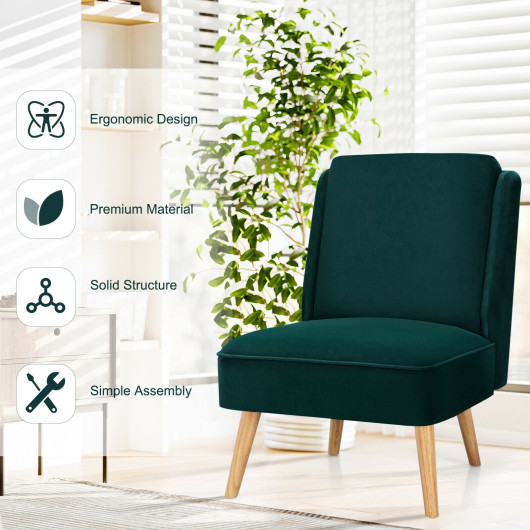 Velvet Armless Accent Chair with Rubber Wood Legs - Image 2