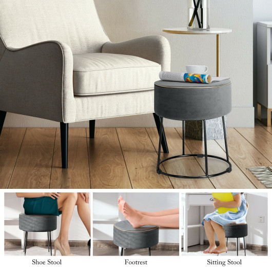 Velvet Round Ottoman Stool with Non-Slip Pads for Living Room