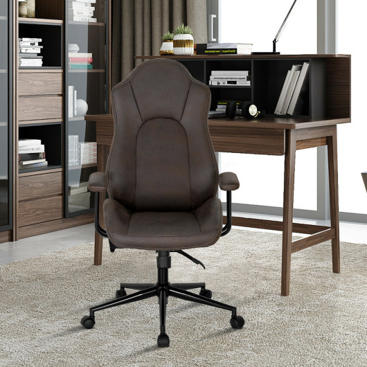 Adjustable High Back Executive Office Chair with Armrests Brown