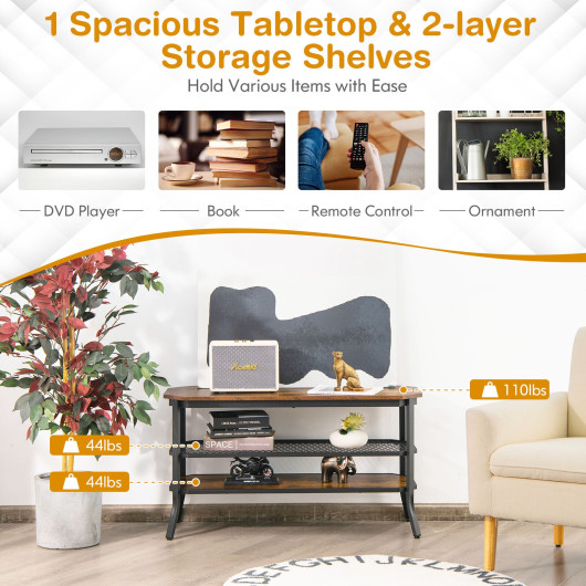 Rustic Brown TV Console Table with 3-Tier Storage Shelves - Image 6