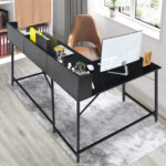 L-Shaped Computer Desk with Hutch and Bookshelf for Offices