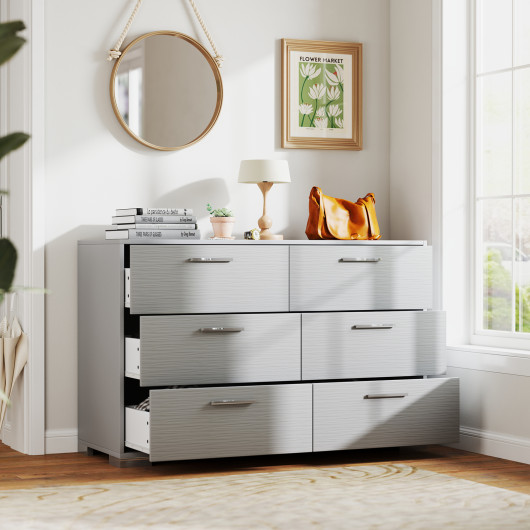 Modern Grey 6 Drawer Storage Cabinet with Metal Legs