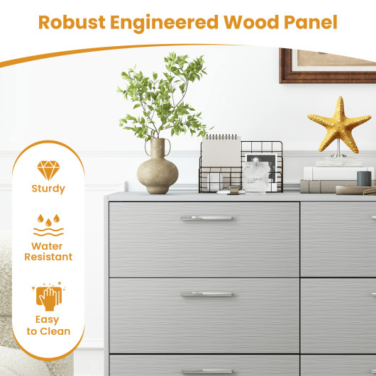 Modern Grey 6 Drawer Storage Cabinet with Metal Legs