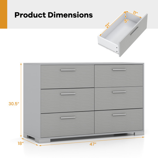 Modern Grey 6 Drawer Storage Cabinet with Metal Legs