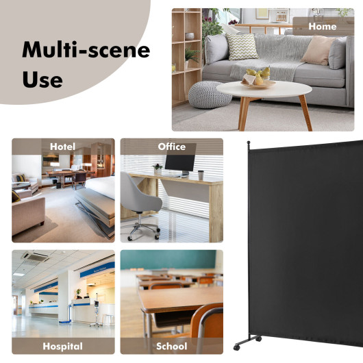 6 Foot Single Panel Rolling Room Divider with Lockable Wheels