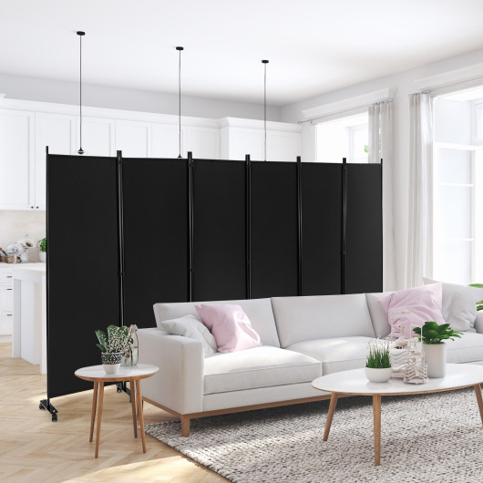 6 Panel 5.7 Feet Tall Folding Room Divider with Wheels