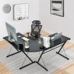 L-Shaped Corner Desk with Spacious Workspace and Sturdy Frame