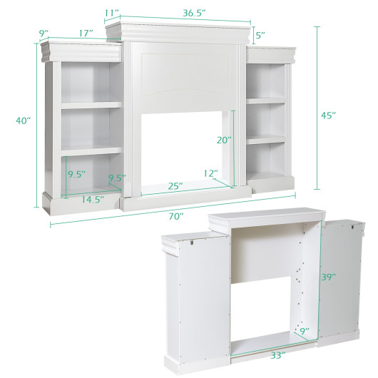 70 Inch Fireplace Media Console with Shelves and Bookcase - Image 11