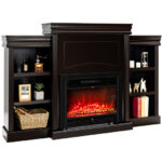 70 Inch Fireplace Media Console with Shelves and Bookcase
