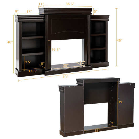 70 Inch Fireplace Media Console with Shelves and Bookcase - Image 19