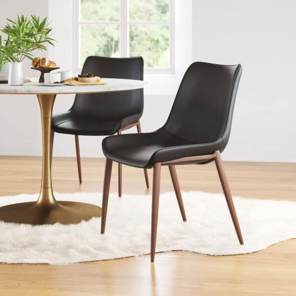 Black Faux Leather Dining Chair with Walnut Legs (Set of 2)