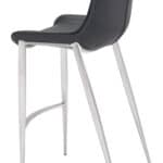 Black Faux Leather Barstool with Brushed Steel Legs (Set of 2)