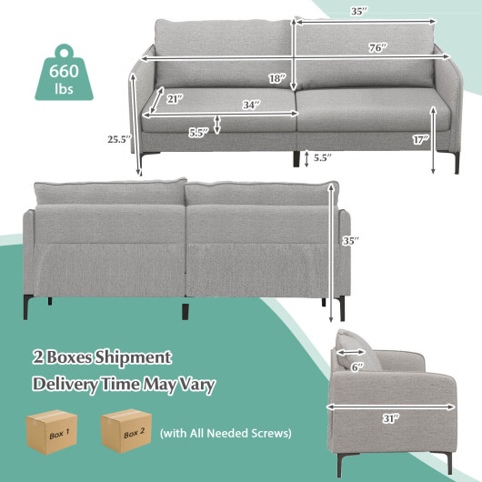Modern Gray 76 Inch Loveseat Sofa with Metal Legs
