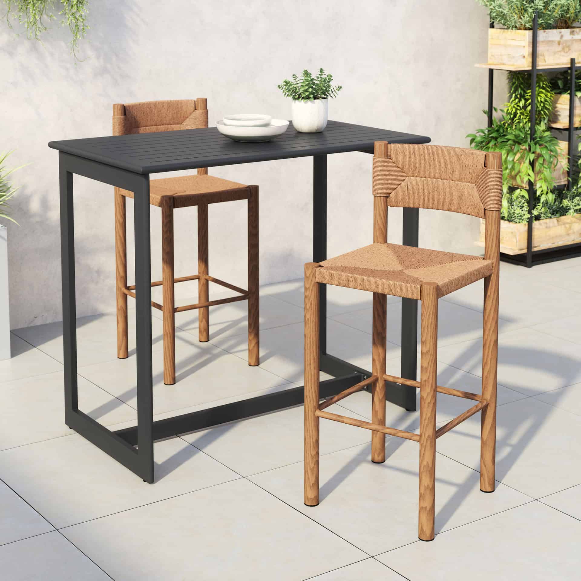 Outdoor Faux Wood Aluminum Barstools Weather Resistant (Set of 2)