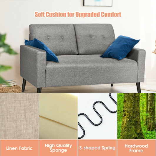 55 Inch Gray Modern Loveseat Sofa with Linen Cushion