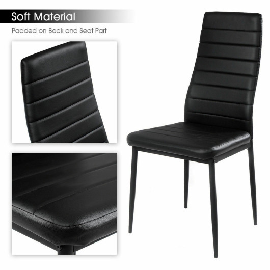 Modern Black Glass Dining Table and PVC Chairs (Set of 5)