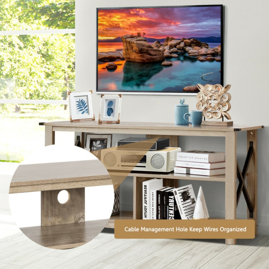 Rustic 3-Tier TV Stand with Open Shelves and Cable Management