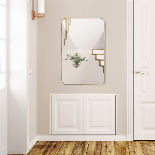 Wall-Mounted Rectangular Mirror with Metal Frame Rounded Corners