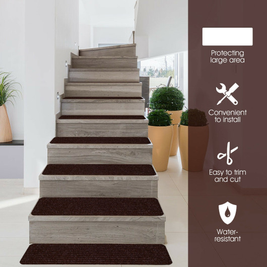 Non-Slip Washable Stair Treads Polyester Carpet Brown (Set of 15) - Image 2