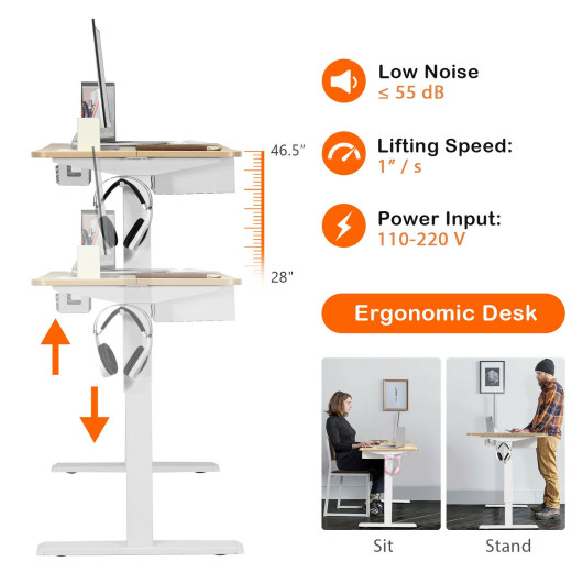 Electric Adjustable Standing Desk with USB Port and Memory Settings