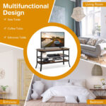 Rustic Brown TV Console Table with 3-Tier Storage Shelves