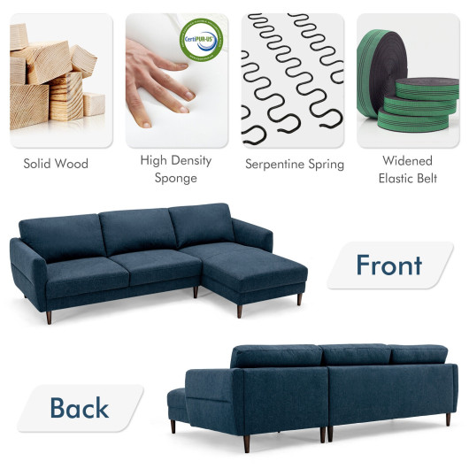 L Shaped Sectional Sofa with Chaise Lounge and Wood Legs