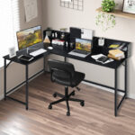 L-Shaped Computer Desk with Hutch and Bookshelf for Offices