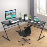 L-Shaped Corner Desk with Spacious Workspace and Sturdy Frame