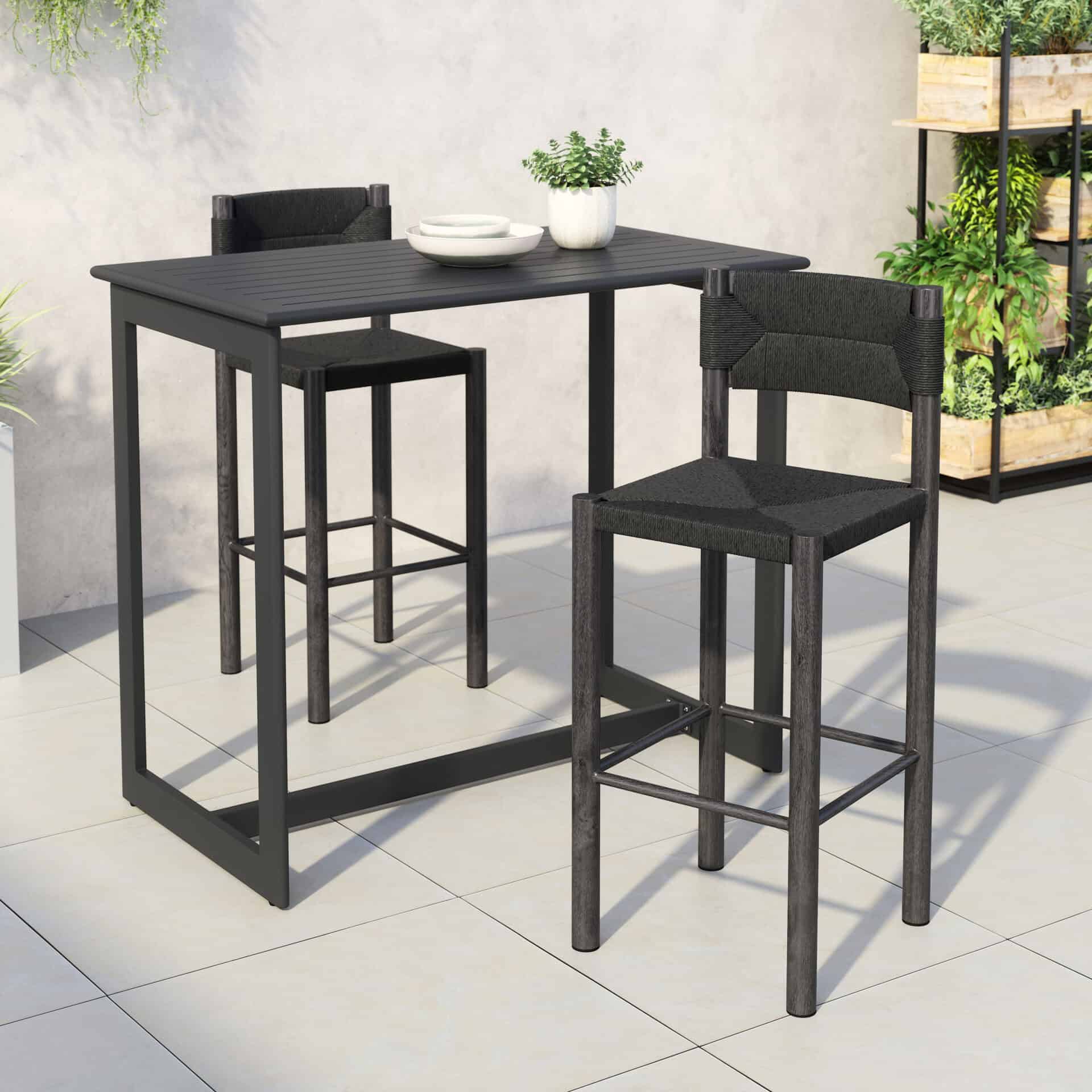 Modern Black Aluminum Barstool for Outdoor Spaces (Set of 2) - Image 2