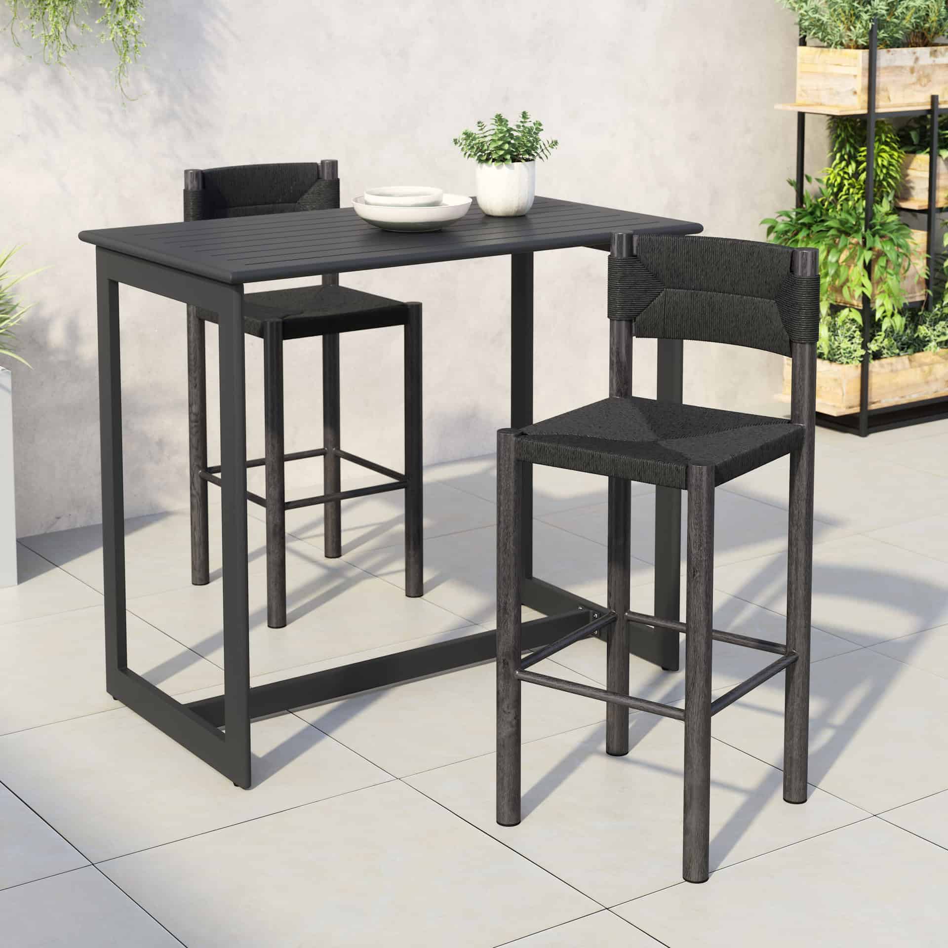 Modern Black Aluminum Barstool for Outdoor Spaces (Set of 2)