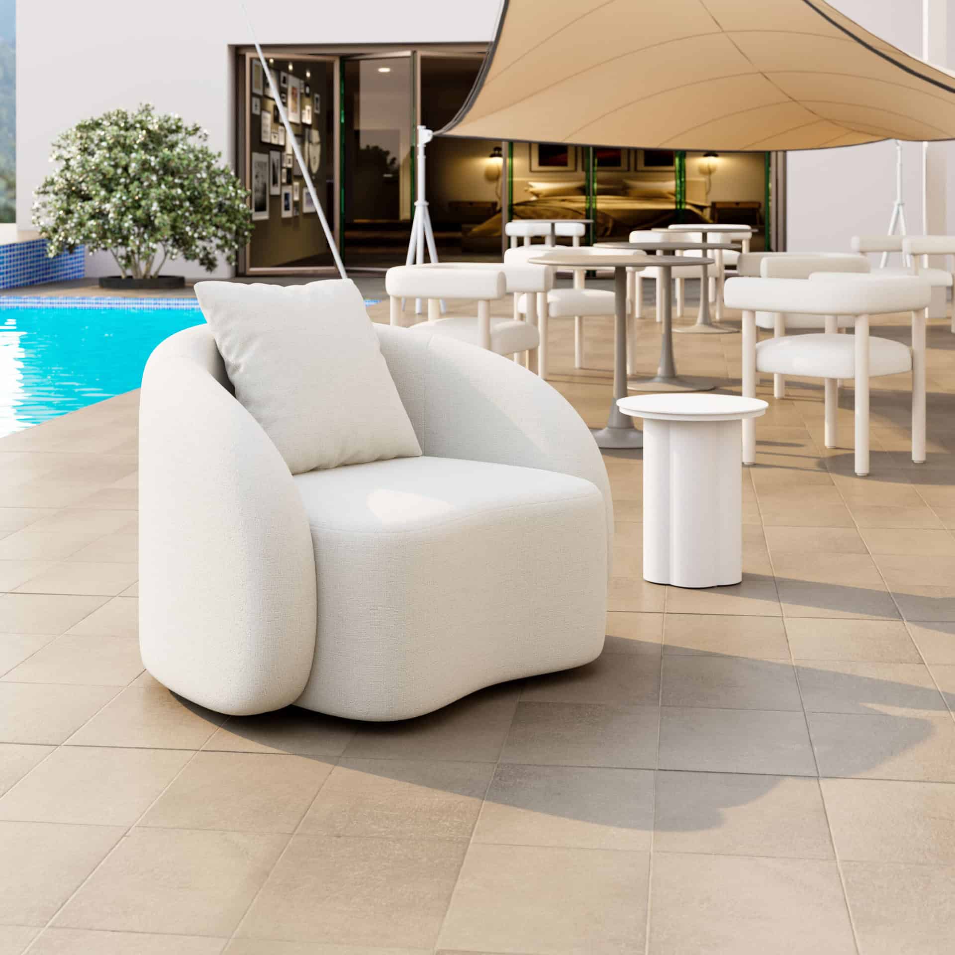 Beige Outdoor Accent Chair With Durable Aluminum Frame