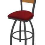 36-Inch Medium Two-Slat Back Bar Stool with Steel Frame, Pewter Finish, Graph Ruby Seat, and Single-Ring Base