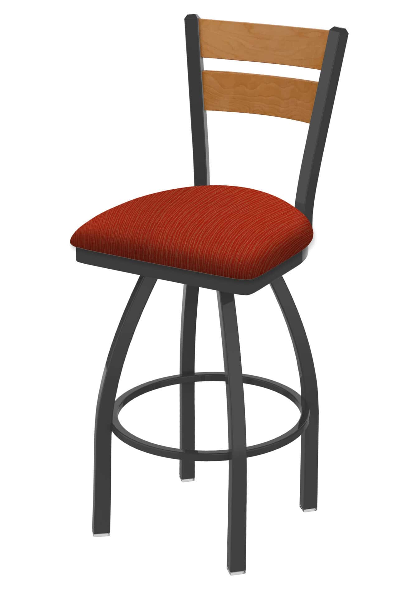 36-Inch Medium Two-Slat Back Bar Stool with Steel Frame, Pewter Finish, Graph Poppy Seat, and Single-Ring Base
