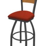 36-Inch Medium Two-Slat Back Bar Stool with Steel Frame, Pewter Finish, Graph Poppy Seat, and Single-Ring Base