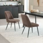 Modern Boho Dining Chair with Shearling Fabric and Steel Legs (Set of 2)