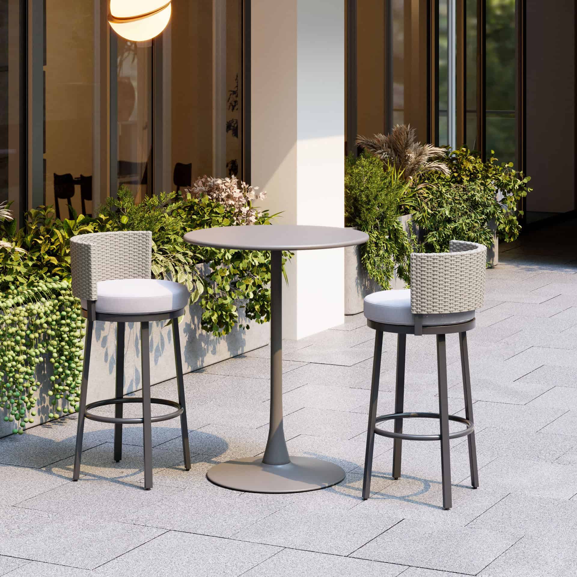 White Wave Outdoor Barstool with Aluminum Frame and Olefin Cushion