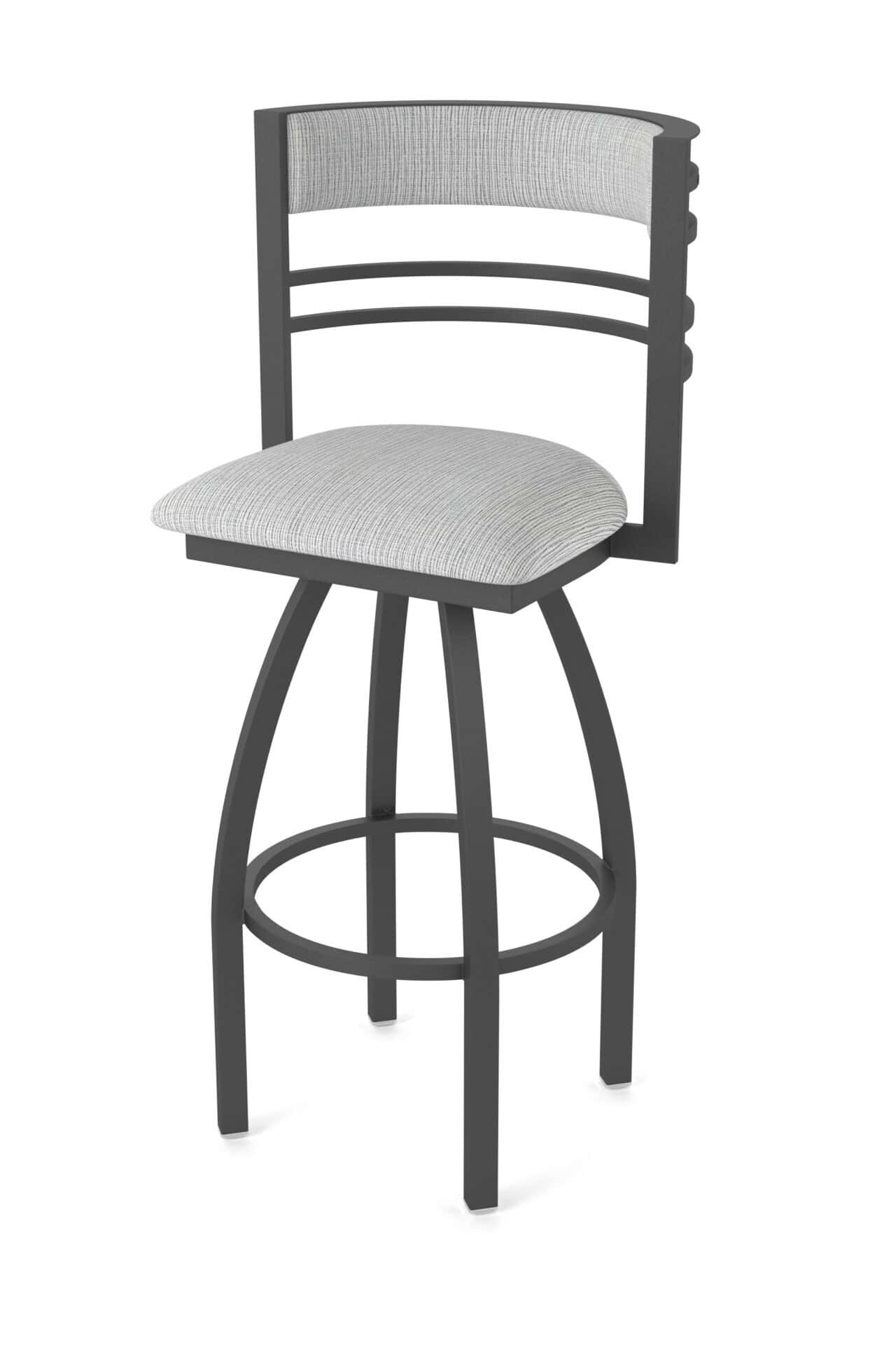 30-Inch Steel Swivel Bar Stool with Pewter Finish, Graph Alpine 2.5-Inch Cushion Seat, Tall Curved Slat Back, and Single-Ring Base